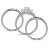 Thumbnail Image 2 of Lab-Created White Sapphire Three Stone Three Piece Bridal Set in 10K White Gold