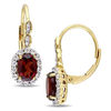 Thumbnail Image 0 of Oval Garnet, White Topaz and Diamond Accent Frame Drop Earrings in 14K Gold