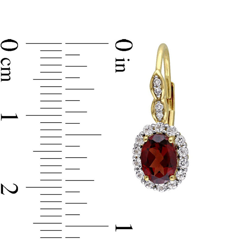 Oval Garnet, White Topaz and Diamond Accent Frame Drop Earrings in 14K Gold