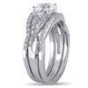 Thumbnail Image 1 of 6.0mm Lab-Created White Sapphire and 0.21 CT. T.W. Diamond Loop Three Piece Bridal Set in 10K White Gold