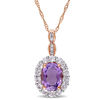 Oval Amethyst, White Topaz and Diamond Accent Frame Pendant in 14K Rose Gold – 17"