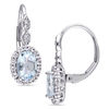 Thumbnail Image 1 of Oval Aquamarine, White Topaz and Diamond Accent Frame Drop Earrings in 14K White Gold