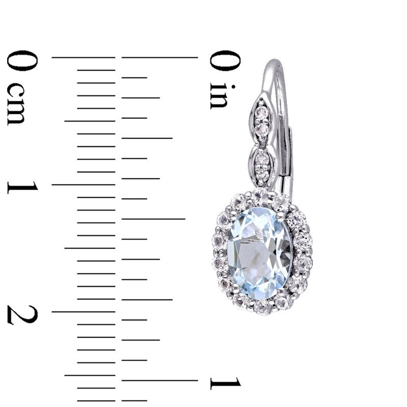 Main Image 3 of Oval Aquamarine, White Topaz and Diamond Accent Frame Drop Earrings in 14K White Gold