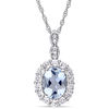 Thumbnail Image 1 of Oval Aquamarine, White Topaz and Diamond Accent Frame Pendant in 14K White Gold – 17"