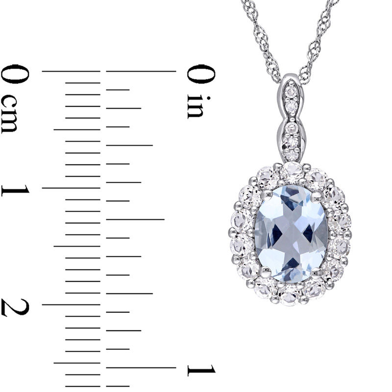 Main Image 3 of Oval Aquamarine, White Topaz and Diamond Accent Frame Pendant in 14K White Gold – 17"