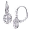 Thumbnail Image 0 of Oval White Topaz and Diamond Accent Frame Drop Earrings in 14K White Gold