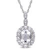 Thumbnail Image 0 of Oval White Topaz and Diamond Accent Frame Pendant in 14K White Gold – 17"