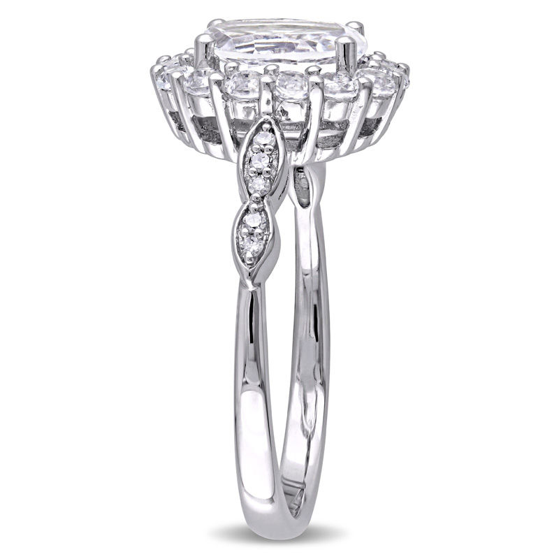Oval White Topaz and Diamond Accent Frame Ring in 14K White Gold