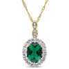 Oval Lab-Created Emerald, White Topaz and Diamond Accent Frame Pendant in 14K Gold – 17"