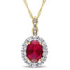 Oval Lab-Created Ruby, White Topaz and Diamond Accent Frame Pendant in 14K Gold – 17"