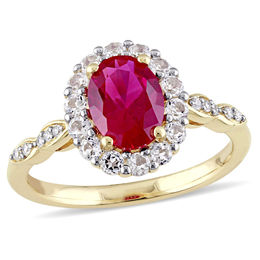Oval Lab-Created Ruby, White Topaz and Diamond Accent Frame Ring in 14K Gold