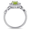 Oval Peridot, White Topaz and Diamond Accent Frame Ring in 14K White Gold