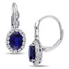Thumbnail Image 1 of Oval Lab-Created Blue Sapphire, White Topaz and Diamond Accent Frame Drop Earrings in 14K White Gold