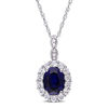 Thumbnail Image 1 of Oval Lab-Created Blue Sapphire, White Topaz and Diamond Accent Frame Pendant in 14K White Gold – 17"