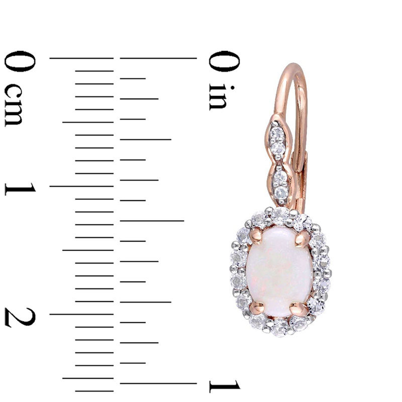 Oval Opal, White Topaz and Diamond Accent Frame Drop Earrings in 14K Rose Gold