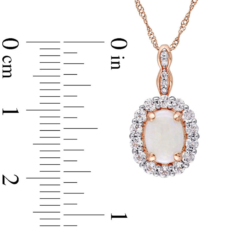 Oval Opal, White Topaz and Diamond Accent Frame Pendant in 14K Rose Gold – 17"