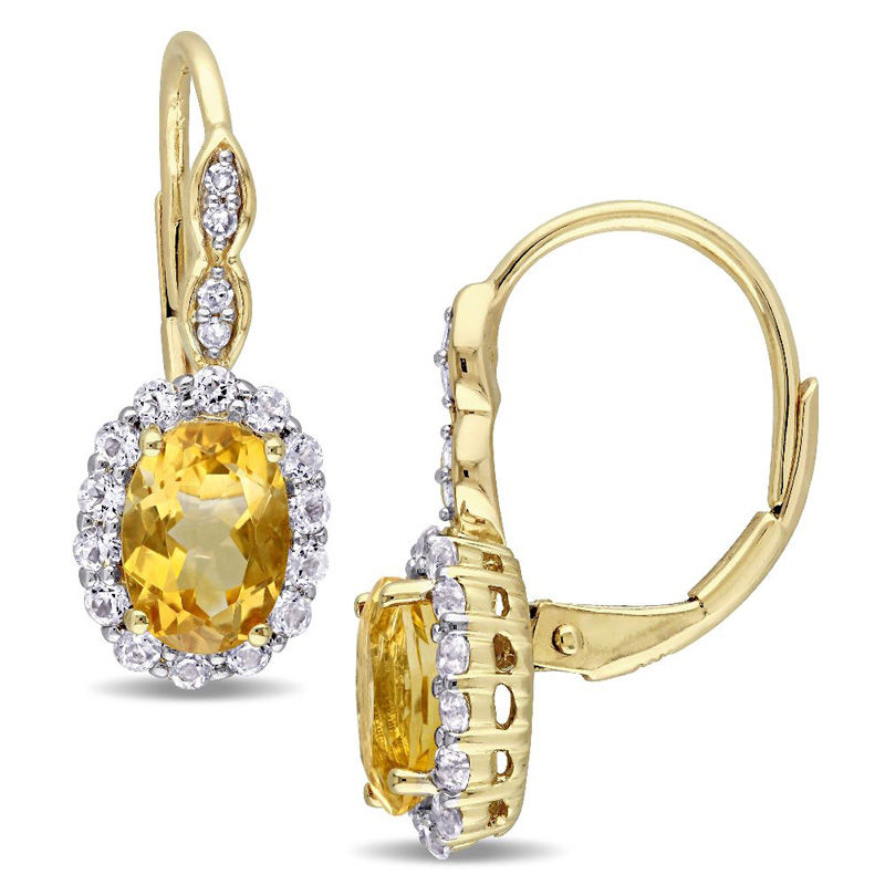 14k Yellow Gold Oval White Topaz And Diamond Earrings 14k Yellow Gold Oval White Topaz And Diamond Earrings