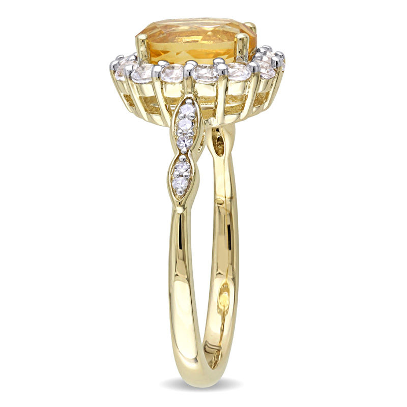 Main Image 2 of Oval Citrine, White Topaz and Diamond Accent Frame Ring in 14K Gold