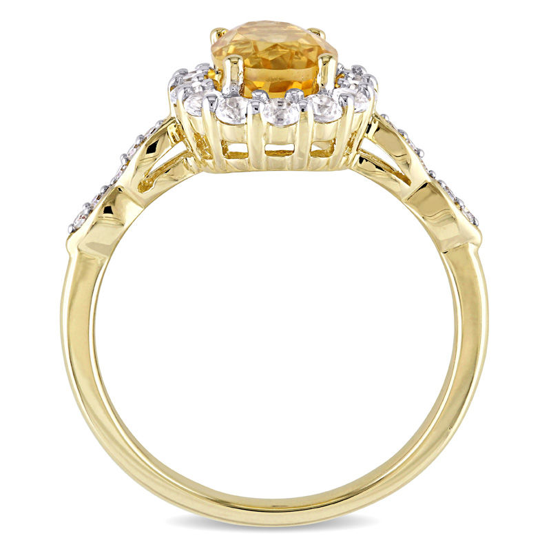 Main Image 3 of Oval Citrine, White Topaz and Diamond Accent Frame Ring in 14K Gold
