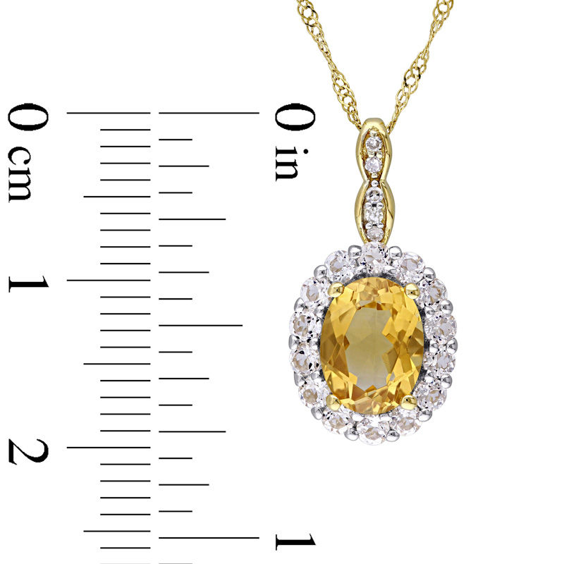 Oval Citrine, White Topaz and Diamond Accent Frame Pendant in 14K Gold – 17"