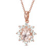 Thumbnail Image 0 of Oval Morganite and Lab-Created White Sapphire Sunburst Frame Pendant in 10K Rose Gold