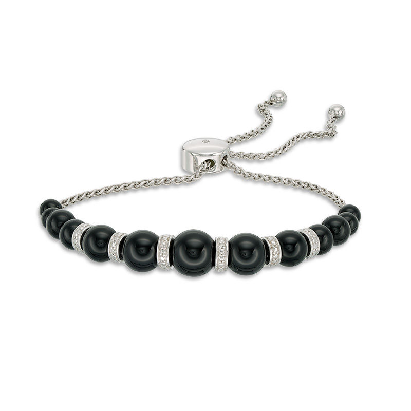 Graduating Black Agate and Lab-Created White Sapphire Bolo Bracelet in Sterling Silver - 9.0"|Peoples Jewellers