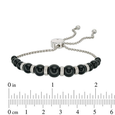 Graduating Black Agate and Lab-Created White Sapphire Bolo Bracelet in Sterling Silver - 9.0"