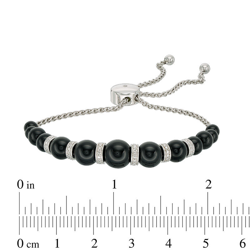 Main Image 2 of Graduating Black Agate and Lab-Created White Sapphire Bolo Bracelet in Sterling Silver - 9.0"