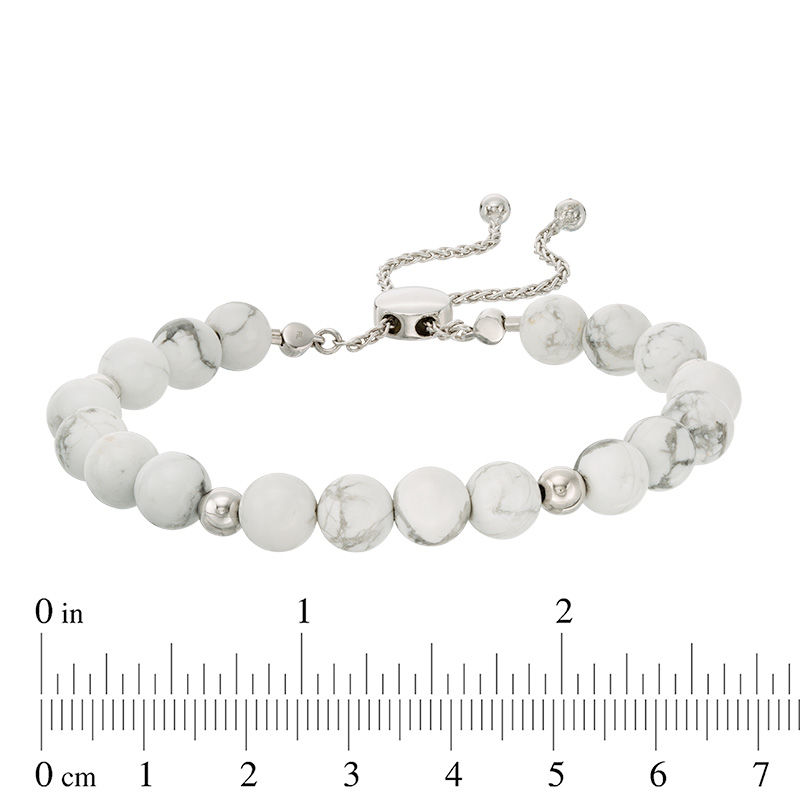 8.0mm Howlite and Polished Bead Bolo Bracelet in Sterling Silver - 9.0"