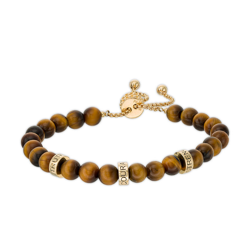 6.0mm Tiger's Eye Bead and Station Bolo Bracelet in 10K Gold - 9.0"|Peoples Jewellers