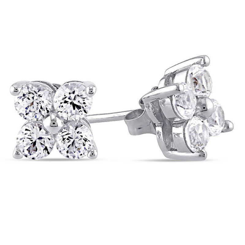 Lab-Created White Sapphire Quad Stud Earrings in 10K White Gold