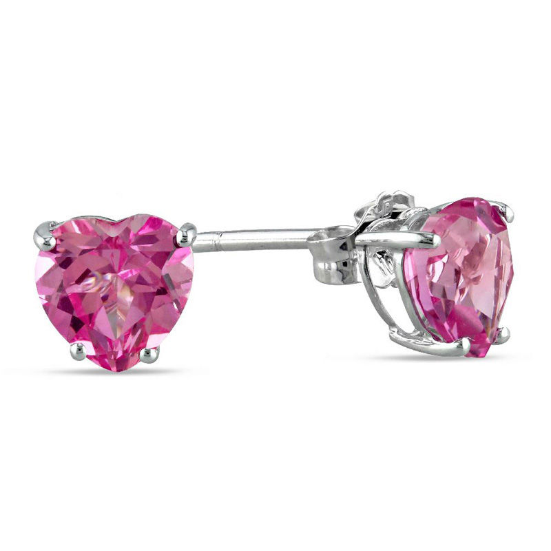 6.0mm Hear-Shaped Lab-Created Pink Sapphire Stud Earrings in 10K White Gold