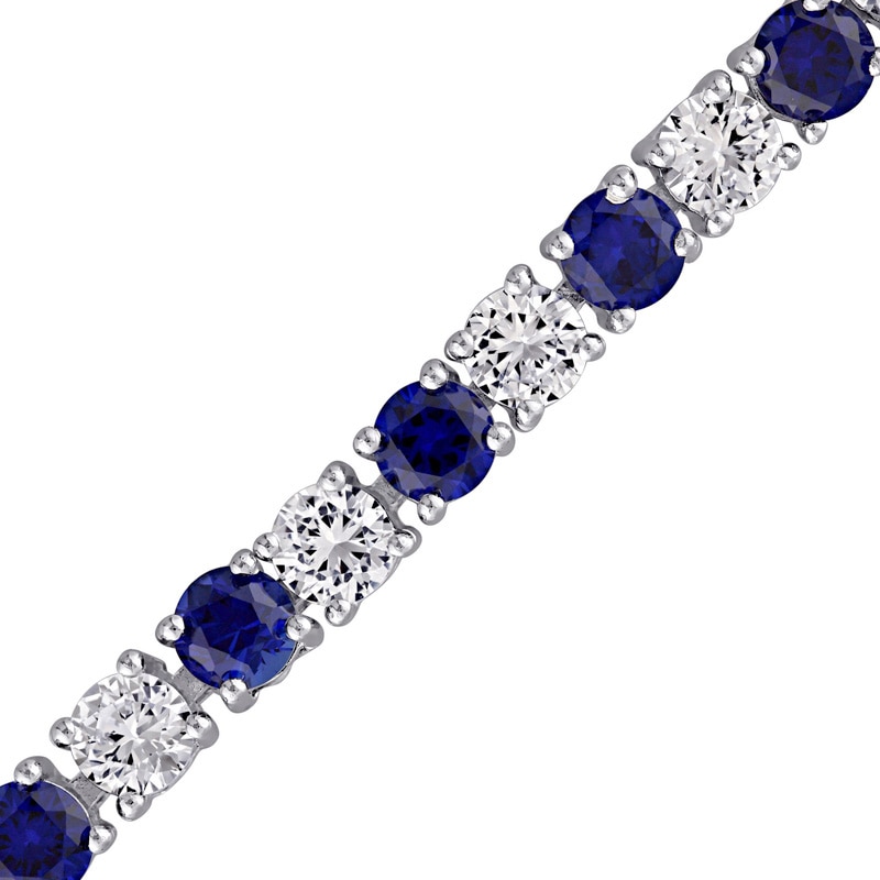 4.0mm Lab-Created Blue and White Sapphire Alternating Tennis Bracelet in Sterling Silver - 7.25"|Peoples Jewellers