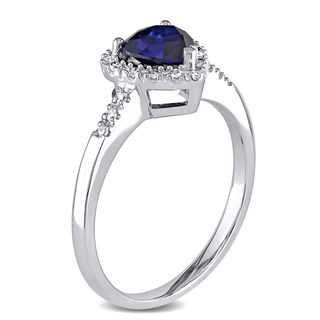 6.0mm Heart-Shaped Lab-Created Blue Sapphire and Diamond Accent Frame Ring in 10K White Gold