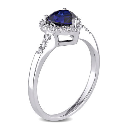 6.0mm Heart-Shaped Lab-Created Blue Sapphire and Diamond Accent Frame Ring in 10K White Gold
