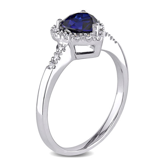 6.0mm Heart-Shaped Lab-Created Blue Sapphire and Diamond Accent Frame Ring in 10K White Gold