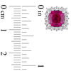 Thumbnail Image 2 of 7.0mm Cushion-Cut Lab-Created Ruby and White Sapphire Frame Stud Earrings in Sterling Silver