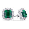 Thumbnail Image 1 of 7.0mm Cushion-Cut Lab-Created Emerald and White Sapphire Frame Stud Earrings in Sterling Silver