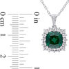 Thumbnail Image 2 of 8.0mm Cushion-Cut Lab-Created Emerald, White Sapphire and Diamond Accent Frame Pendant in Sterling Silver