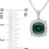 8.0mm Cushion-Cut Lab-Created Emerald, White Sapphire and Diamond Accent Frame Pendant in Sterling Silver