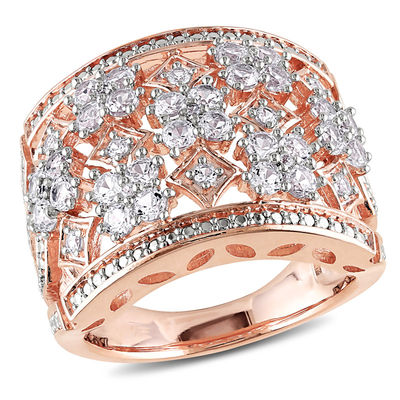 Lab-Created White Sapphire Quad Flower Clusters Ring in Sterling Silver with Rose Rhodium