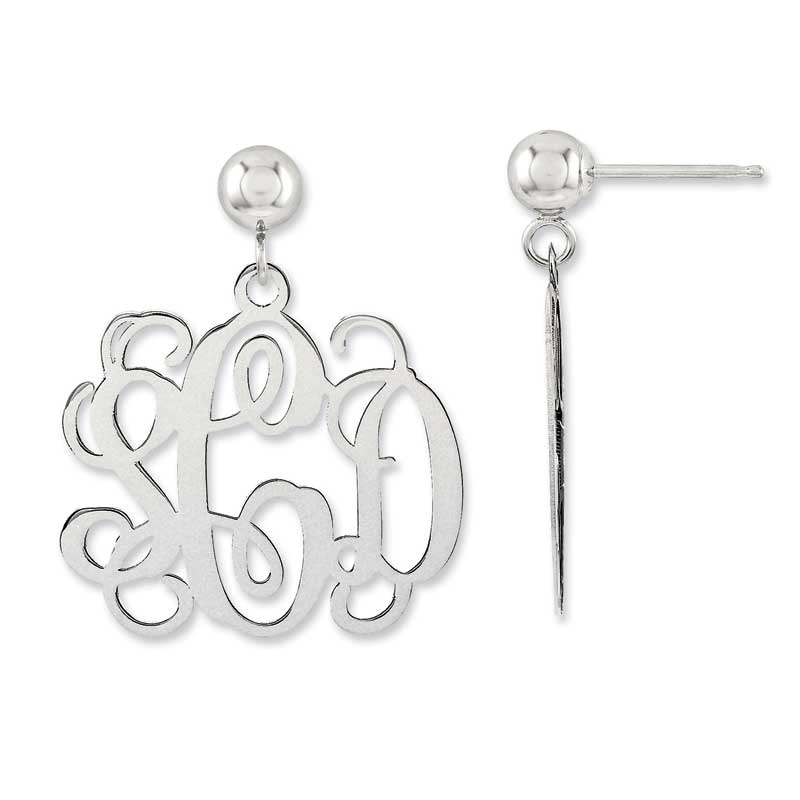 Main Image 1 of Monogram Drop Earrings in Sterling Silver (3 Initials)