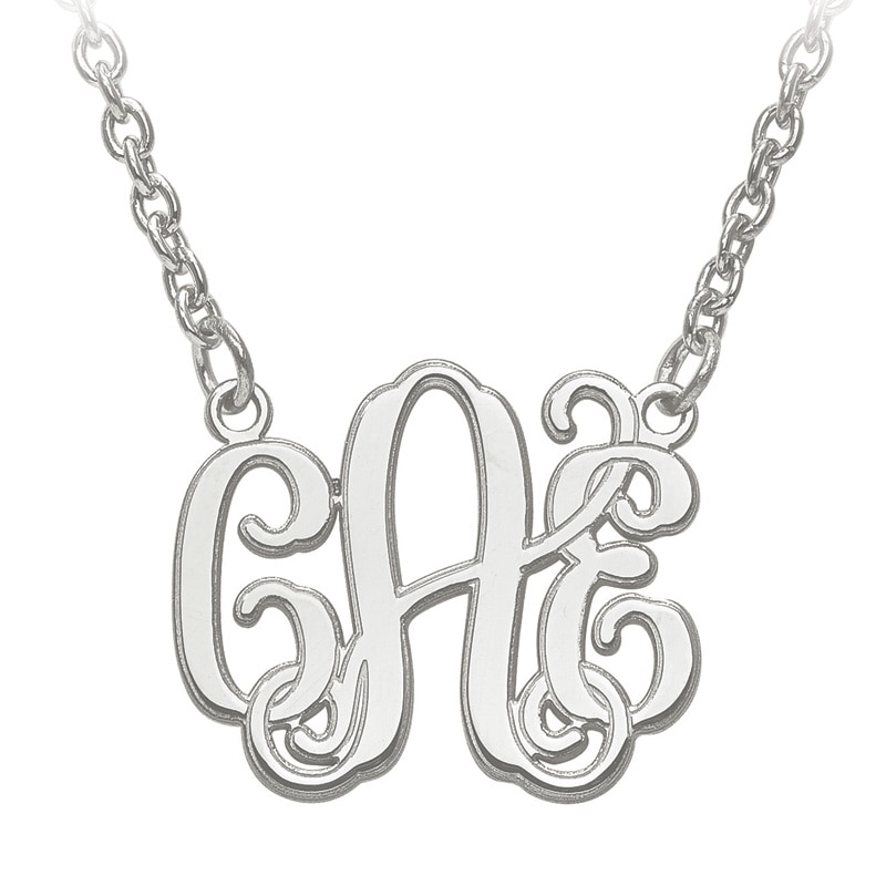 Main Image 1 of Etched Scroll Monogram Necklace in Sterling Silver (3 Initials)
