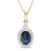 Thumbnail Image 0 of Oval Blue Sapphire and Diamond Accent Frame Tri-Top Pendant in 10K Gold