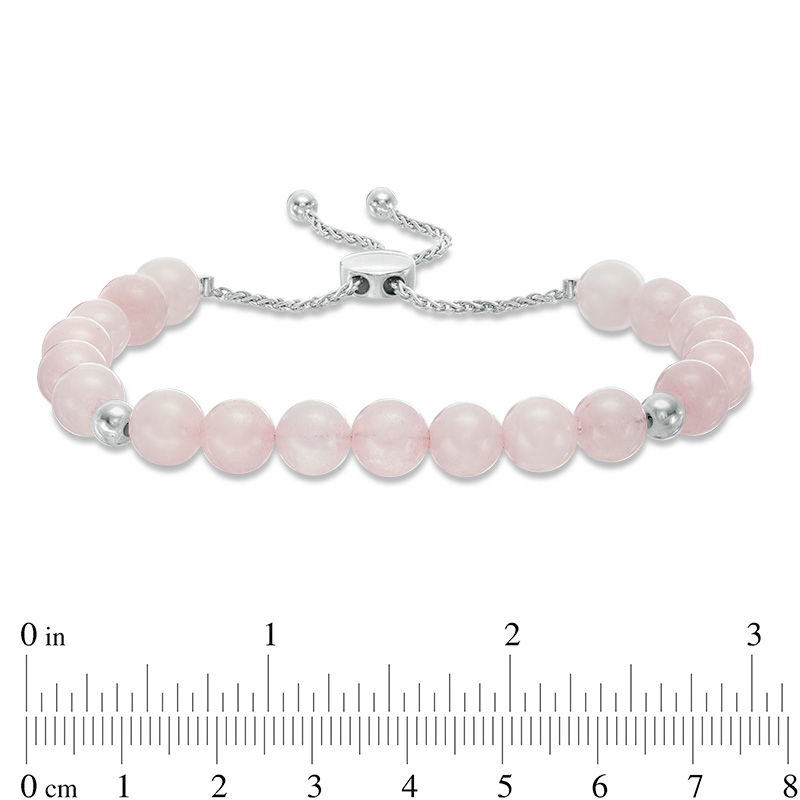 Main Image 2 of 8.0mm Rose Quartz and Polished Bead Bolo Bracelet in Sterling Silver - 9.0"