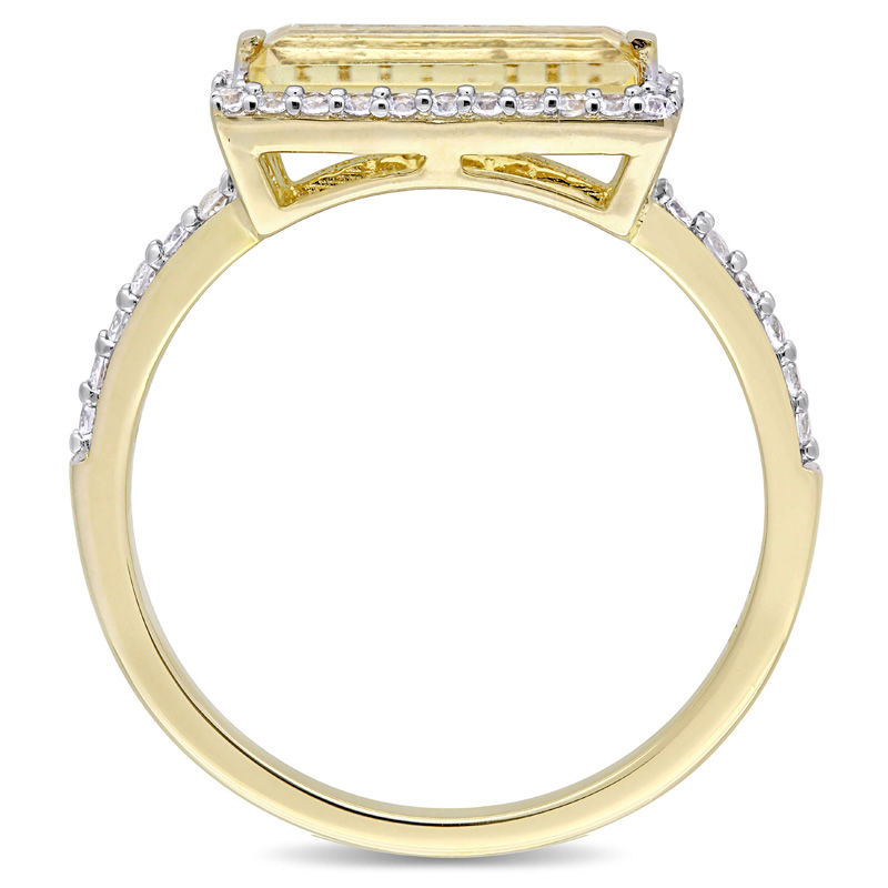 Sideways Baguette Citrine and White Sapphire Frame Ring in Sterling Silver with Yellow Rhodium