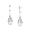 Thumbnail Image 1 of 8.0-9.0mm Freshwater Cultured Pearl and Lab-Created White Sapphire Beaded Art Deco Drop Earrings in Sterling Silver
