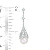 Thumbnail Image 3 of 8.0-9.0mm Freshwater Cultured Pearl and Lab-Created White Sapphire Beaded Art Deco Drop Earrings in Sterling Silver