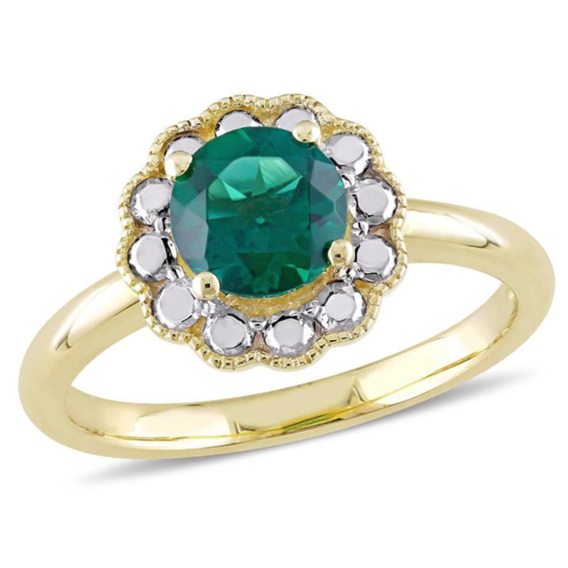 6.5mm Lab-Created Emerald Flower Vintage-Style Ring in 10K Gold