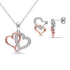 0.19 CT. T.W. Diamond Interlocking Hearts Pendant and Stud Earrings Set in Sterling Silver with Rose Rhodium